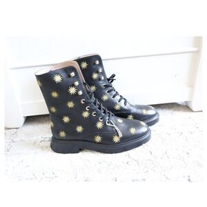 Stuart Weitzman McKenzee‎ Black Star Embroidered Lace Up Combat Boots Size 35